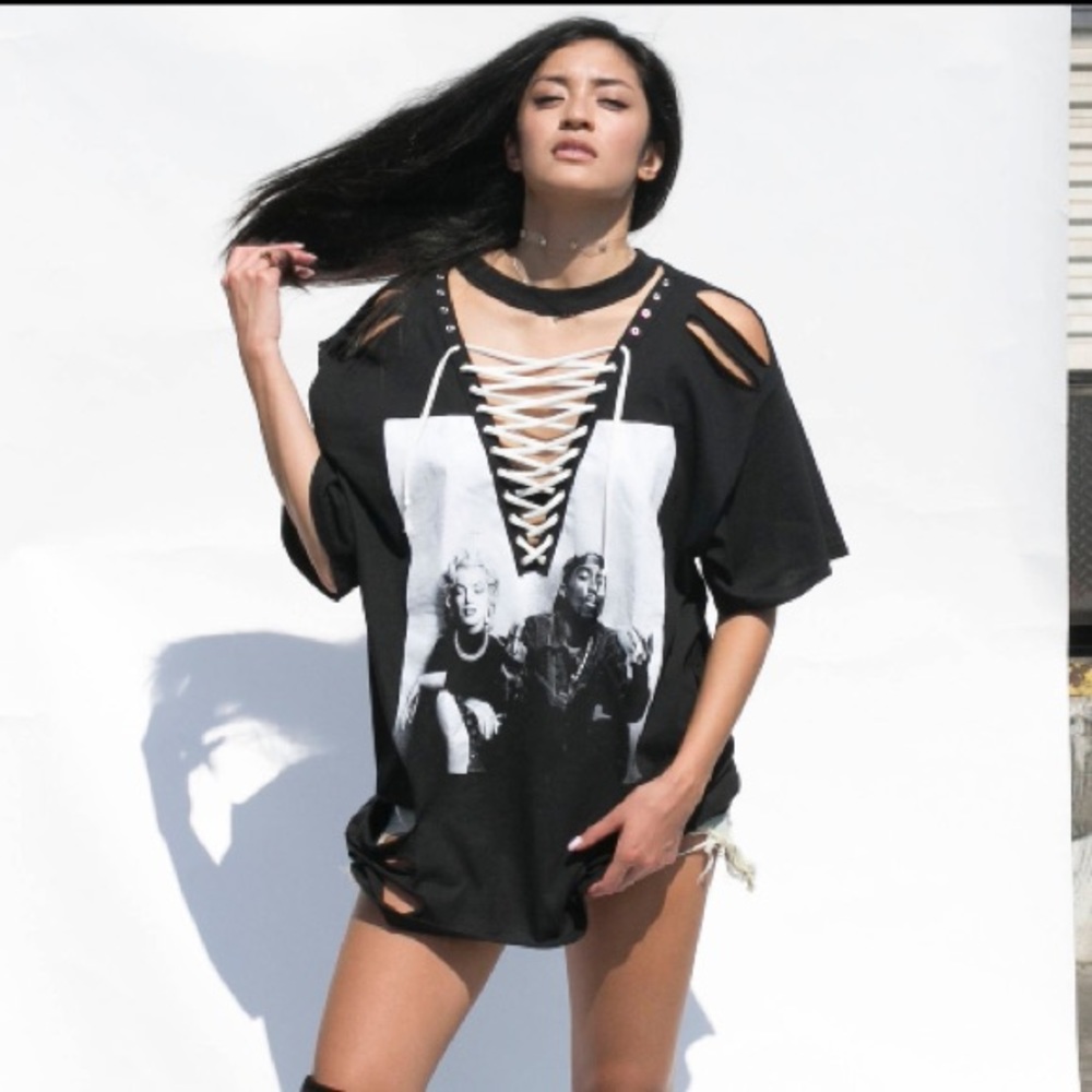 Lace up vintage distressed tshirt dress